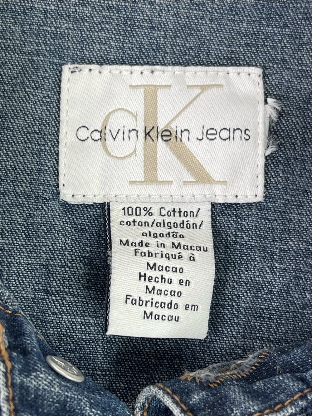 Calvin Klein Jeans Denim Jacket Boys Large L Dark Wash Button Front Cotton